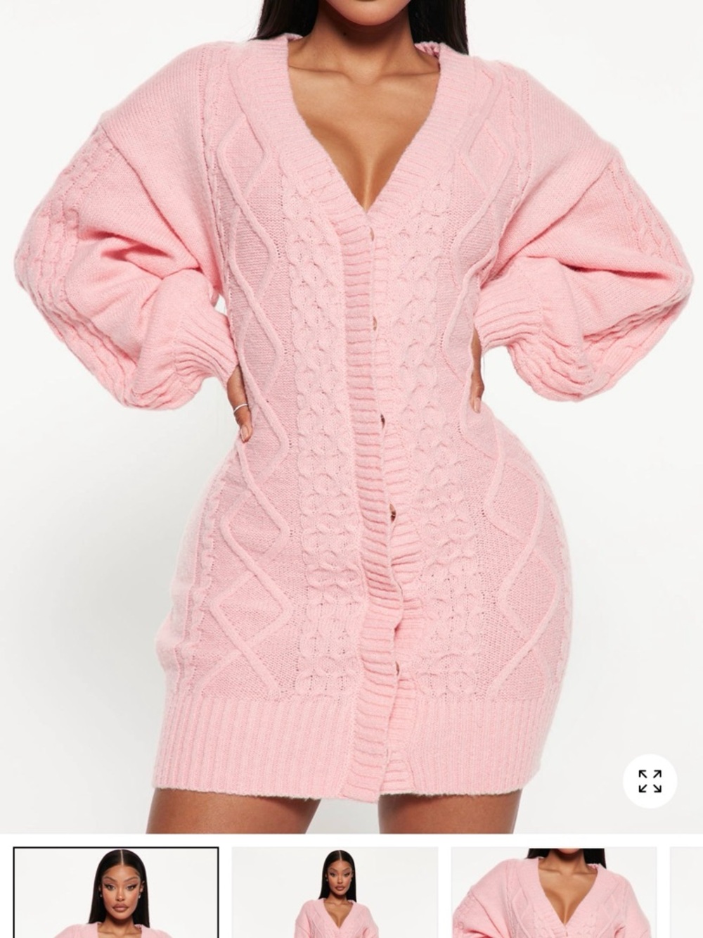 FN Pink Cable Knit Button-Up Sweater Dress